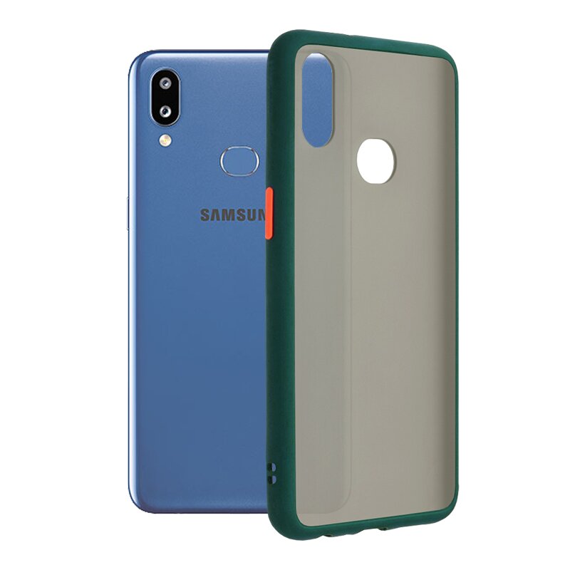 Husa Samsung Galaxy M01s Mobster Chroma Cu Butoane Si Margini Colorate - Verde Inchis