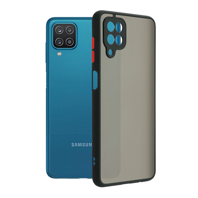 Husa Samsung Galaxy A12 Mobster Chroma Cu Butoane Si Margini Colorate - Negru