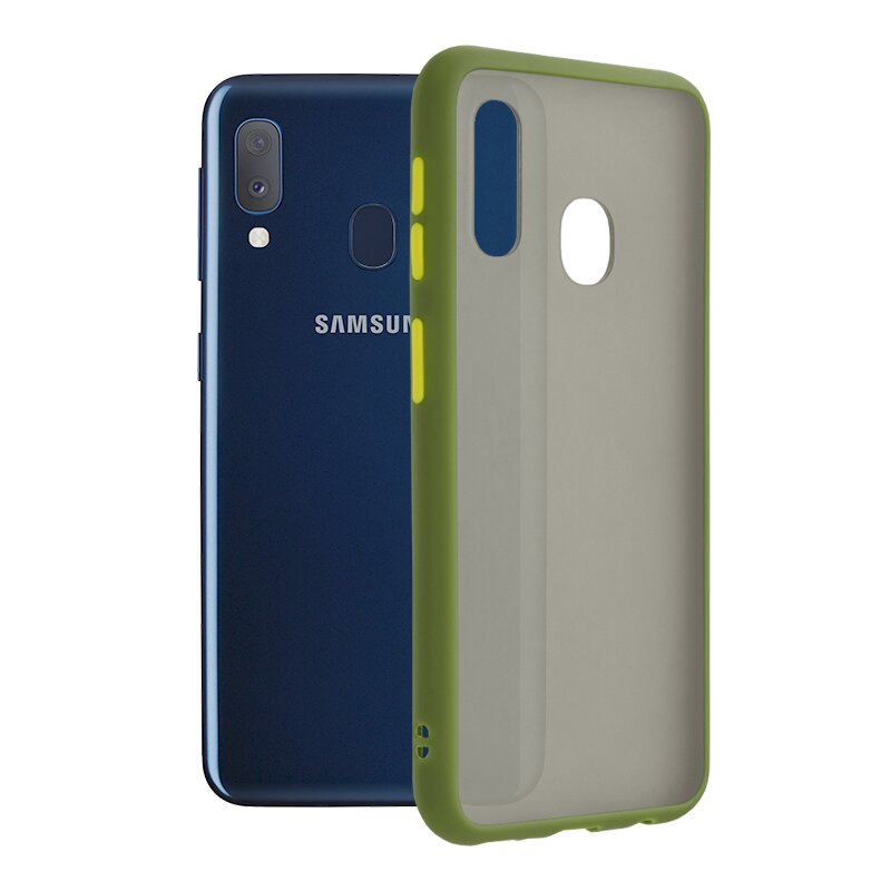 Husa Samsung Galaxy A20e Mobster Chroma Cu Butoane Si Margini Colorate - Verde Deschis