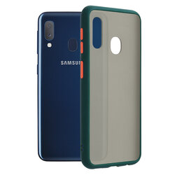 Husa Samsung Galaxy A20e Mobster Chroma Cu Butoane Si Margini Colorate - Verde Inchis