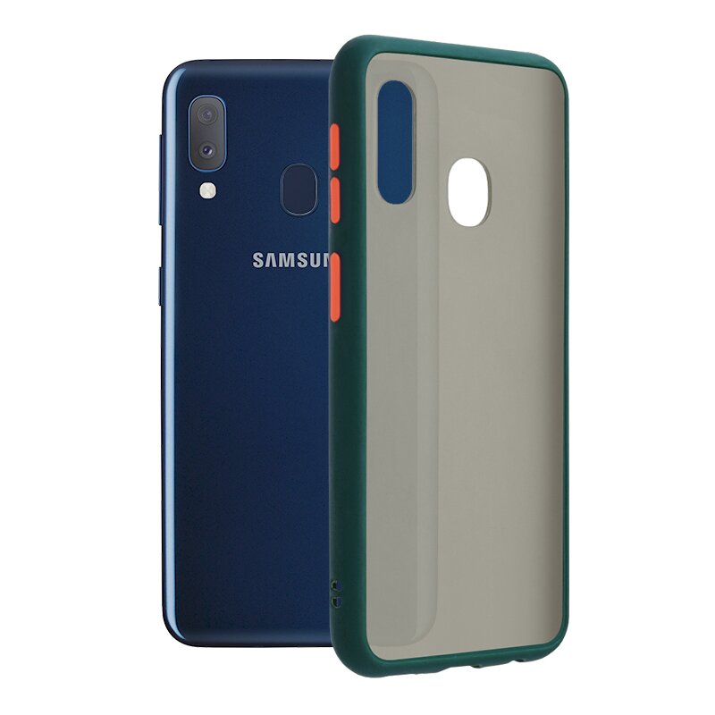 Husa Samsung Galaxy A20e Mobster Chroma Cu Butoane Si Margini Colorate - Verde Inchis