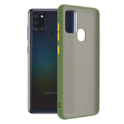 Husa Samsung Galaxy A21s Mobster Chroma Cu Butoane Si Margini Colorate - Verde Deschis