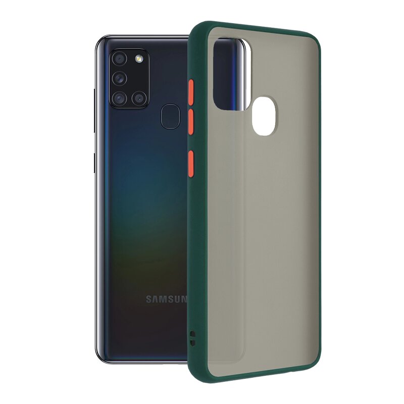 Husa Samsung Galaxy A21s Mobster Chroma Cu Butoane Si Margini Colorate - Verde Inchis