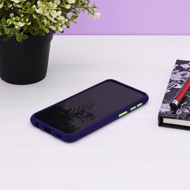 Husa Samsung Galaxy A41 Mobster Chroma Cu Butoane Si Margini Colorate - Albastru
