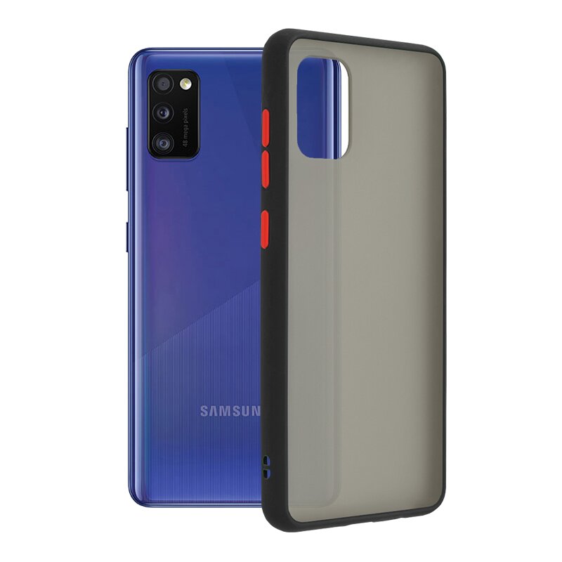 Husa Samsung Galaxy A41 Mobster Chroma Cu Butoane Si Margini Colorate - Negru