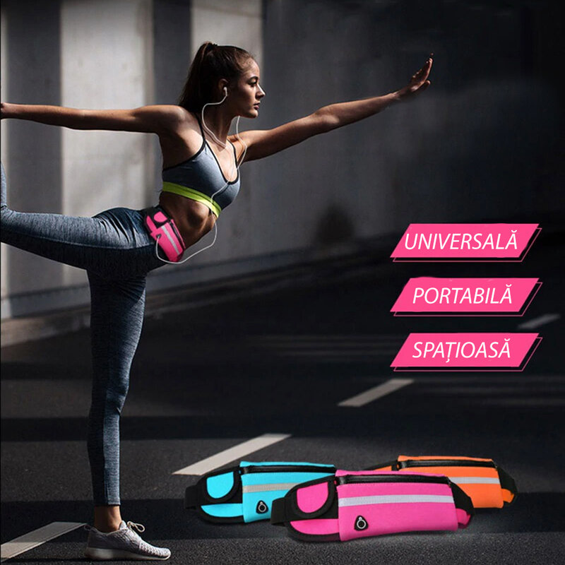 Husa Alergare Tip Curea Jogging Ajustabila Cu Suport Sticla Apa, Telefon, Chei - Verde