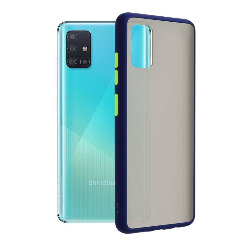 Husa Samsung Galaxy A51 Mobster Chroma Cu Butoane Si Margini Colorate - Albastru
