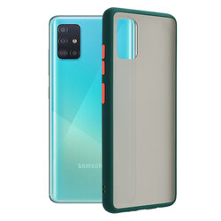Husa Samsung Galaxy A51 Mobster Chroma Cu Butoane Si Margini Colorate - Verde Inchis