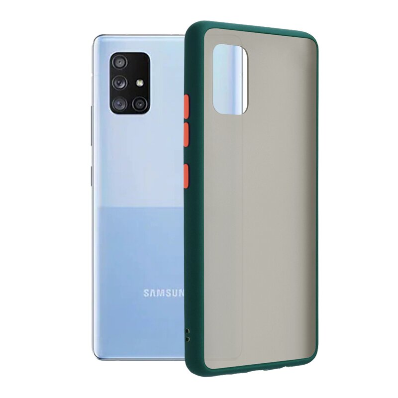 Husa Samsung Galaxy A71 5G Mobster Chroma Cu Butoane Si Margini Colorate - Verde Inchis