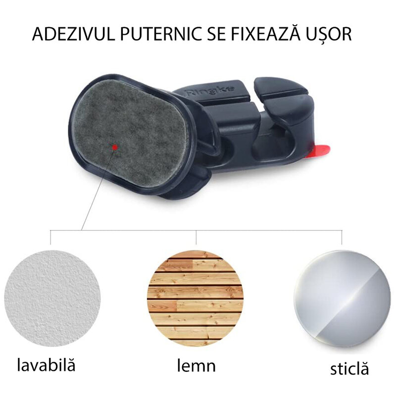 [Pachet 6x] Organizator cabluri birou Ringke, suport chei, negru