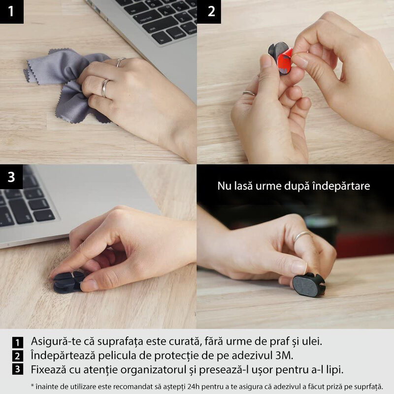 [Pachet 6x] Organizator cabluri birou Ringke, suport chei, negru