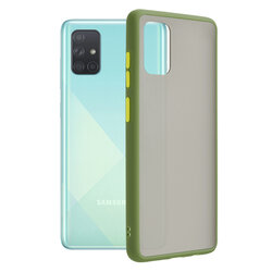 Husa Samsung Galaxy A71 Mobster Chroma Cu Butoane Si Margini Colorate - Verde Deschis