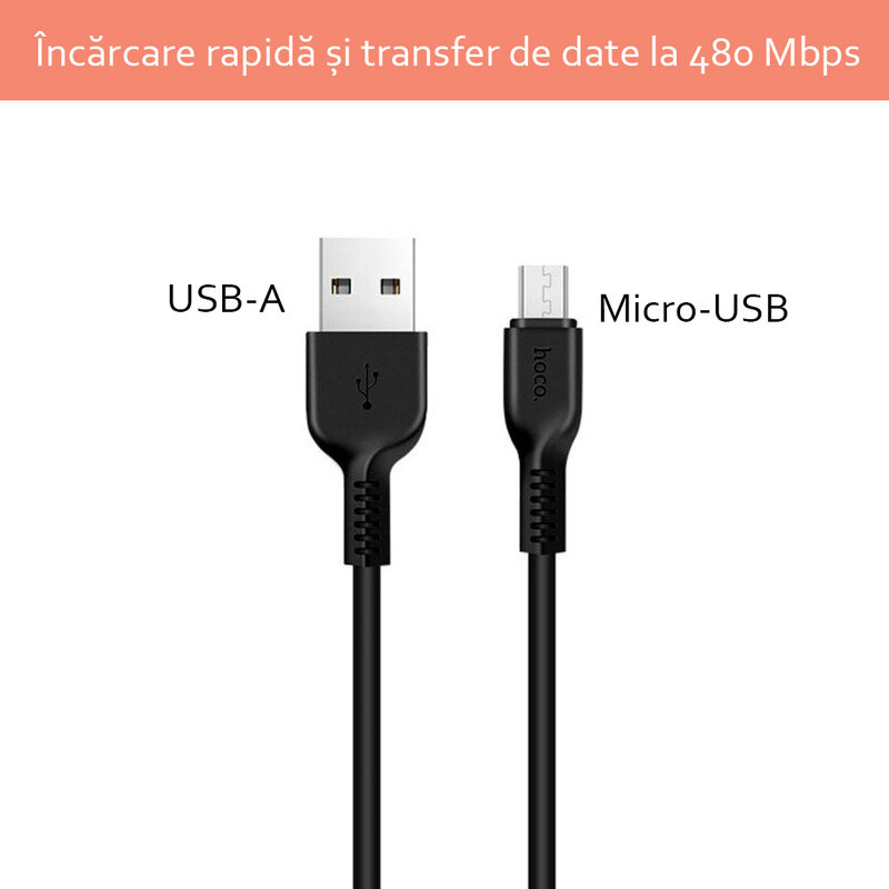 Cablu de date Flash Charging Micro-USB Hoco  X20 1M 2.4A, negru