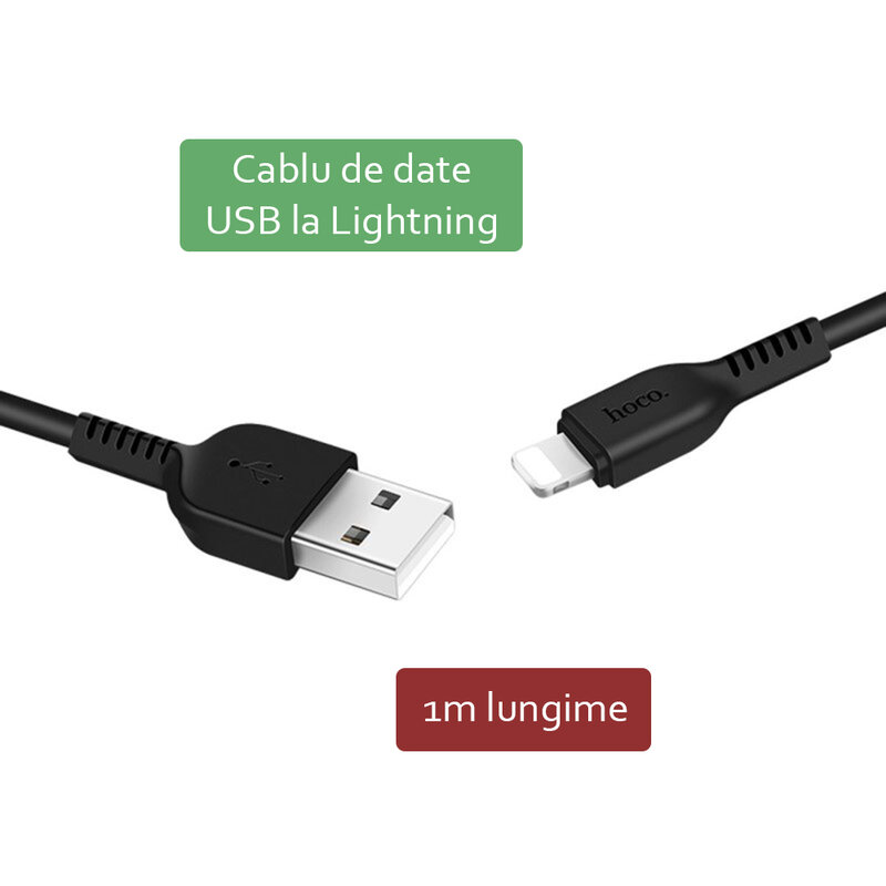 Cablu de date Flash Charging Lightning Hoco X20 1M 2.4A, negru