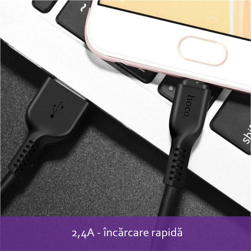Cablu de date Flash Charging Lightning Hoco X20 1M 2.4A, negru