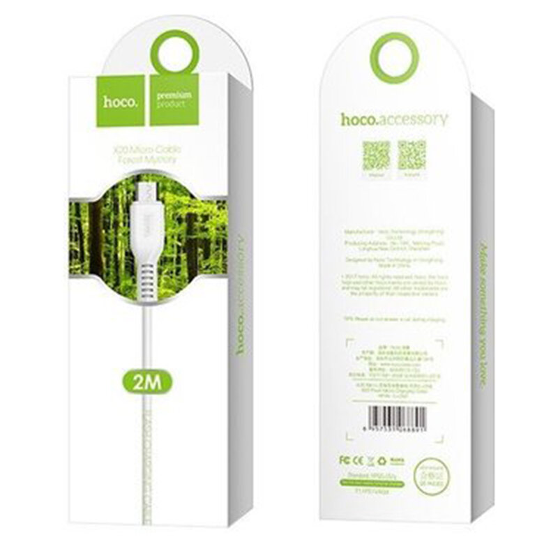 Cablu de date Flash Charging Micro-USB Hoco X20 2M 2.4A, alb