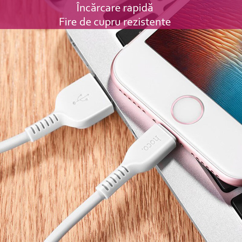 Cablu de date Flash Charging Micro-USB Hoco X20 2M 2.4A, alb
