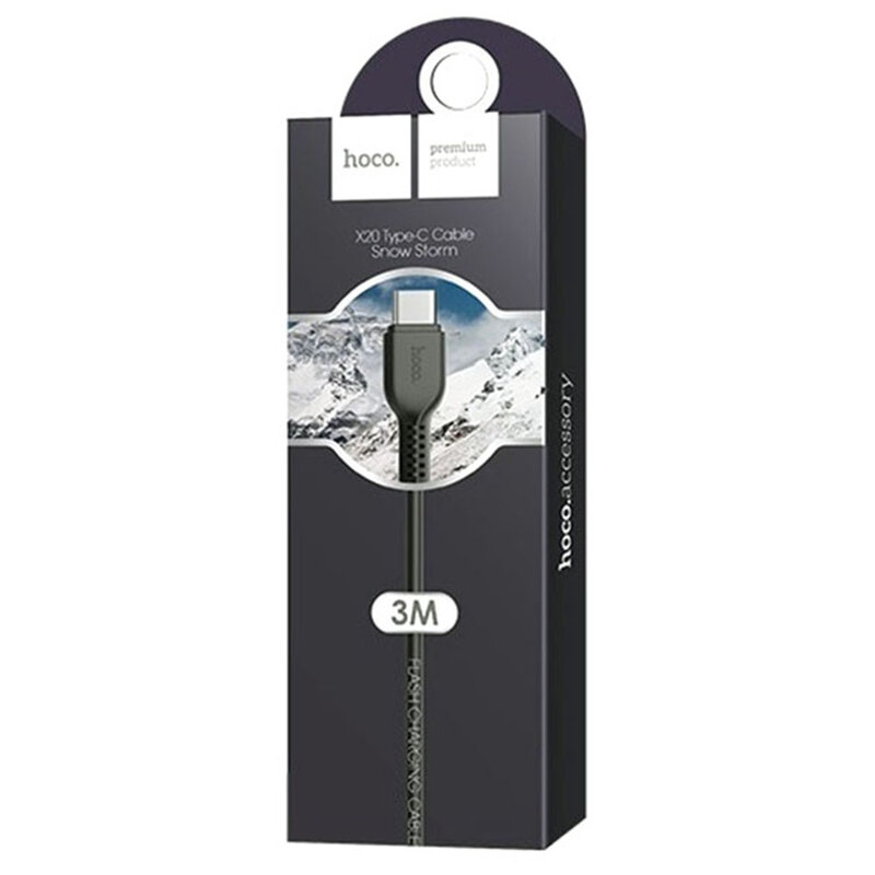 Cablu de date Flash Charging USB-C 3A Hoco X20, 3m, negru