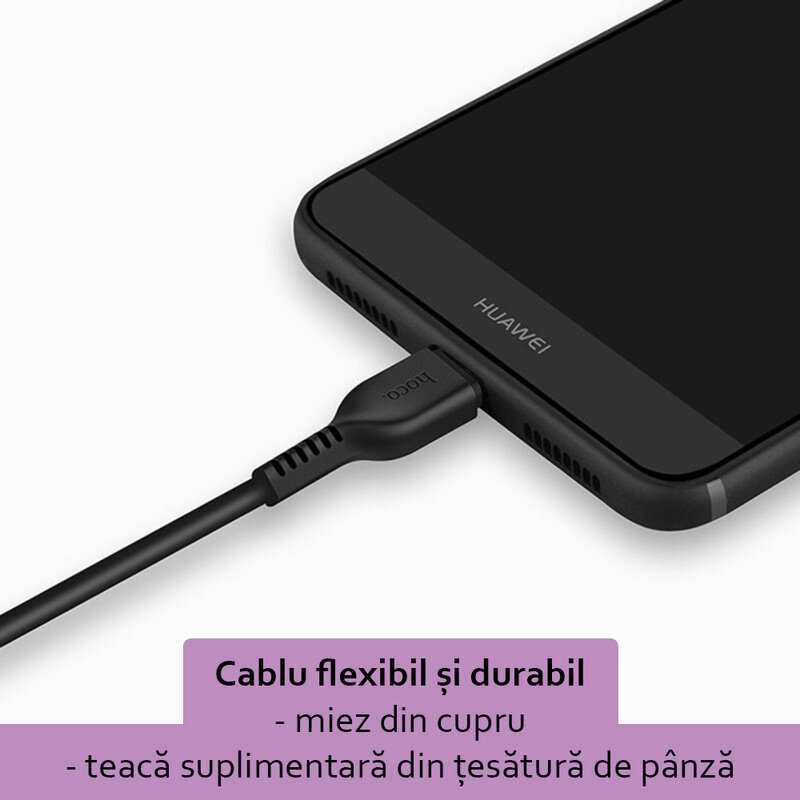 Cablu de date Flash Charging USB-C 3A Hoco X20, 3m, negru
