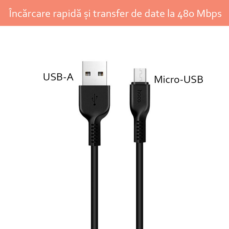Cablu de date Flash Charging Micro-USB Hoco X20 3M 2.4A, negru