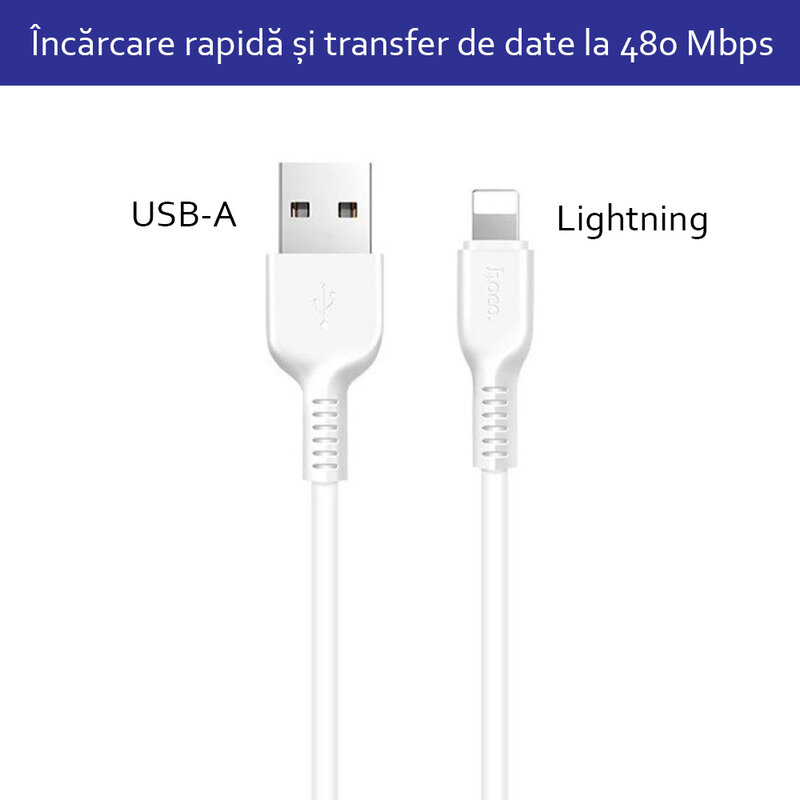 Cablu de date Flash Charging Lightning Hoco X20 3M 2.4A, alb