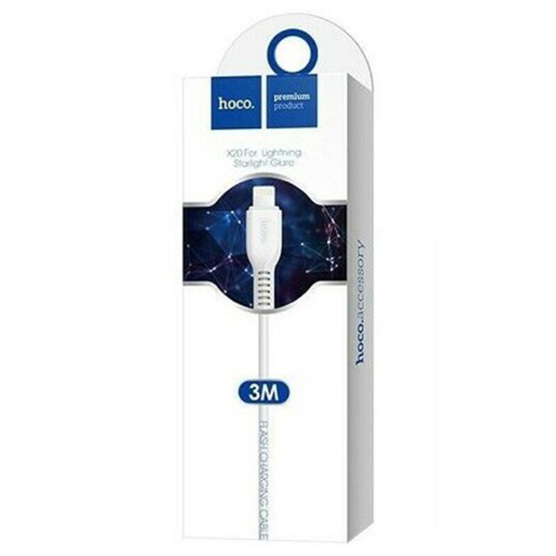Cablu de date Flash Charging Lightning Hoco X20 3M 2.4A, alb