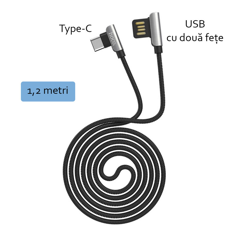 Cablu de date Type-C Hoco Steel U42 1.2M 2.4A - Alb