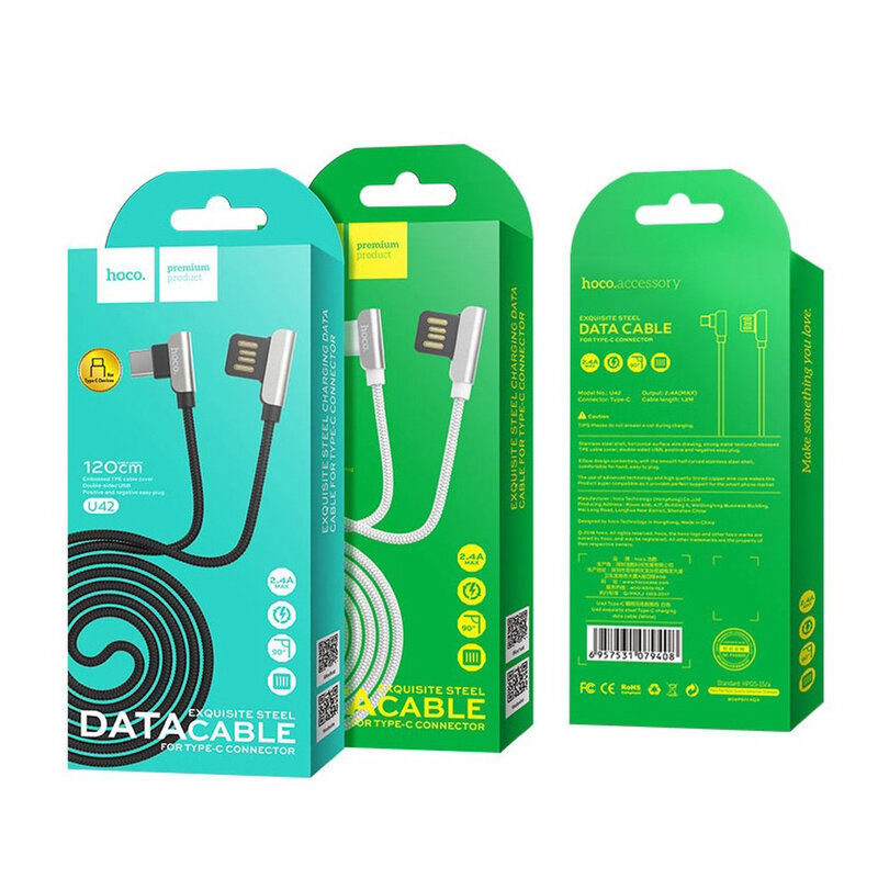 Cablu de date Type-C Hoco Steel U42 1.2M 2.4A - Negru