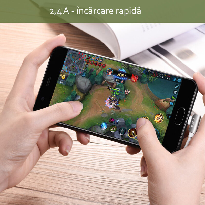 Cablu de date Type-C Hoco Steel U42 1.2M 2.4A - Negru