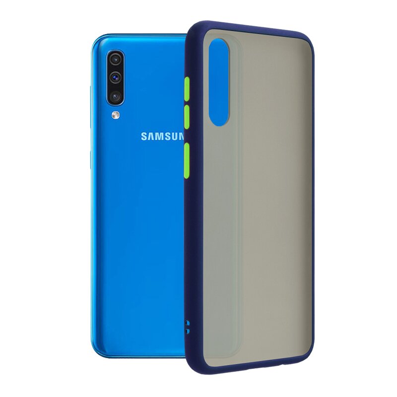 Husa Samsung Galaxy A50 Mobster Chroma Cu Butoane Si Margini Colorate - Albastru