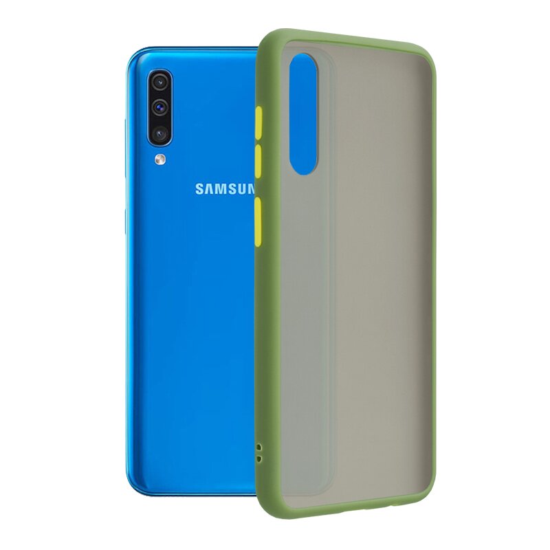 Husa Samsung Galaxy A50 Mobster Chroma Cu Butoane Si Margini Colorate - Verde Deschis