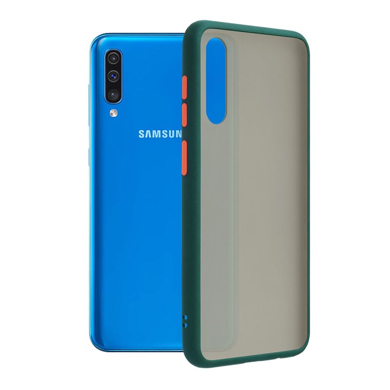 Husa Samsung Galaxy A50 Mobster Chroma Cu Butoane Si Margini Colorate - Verde Inchis
