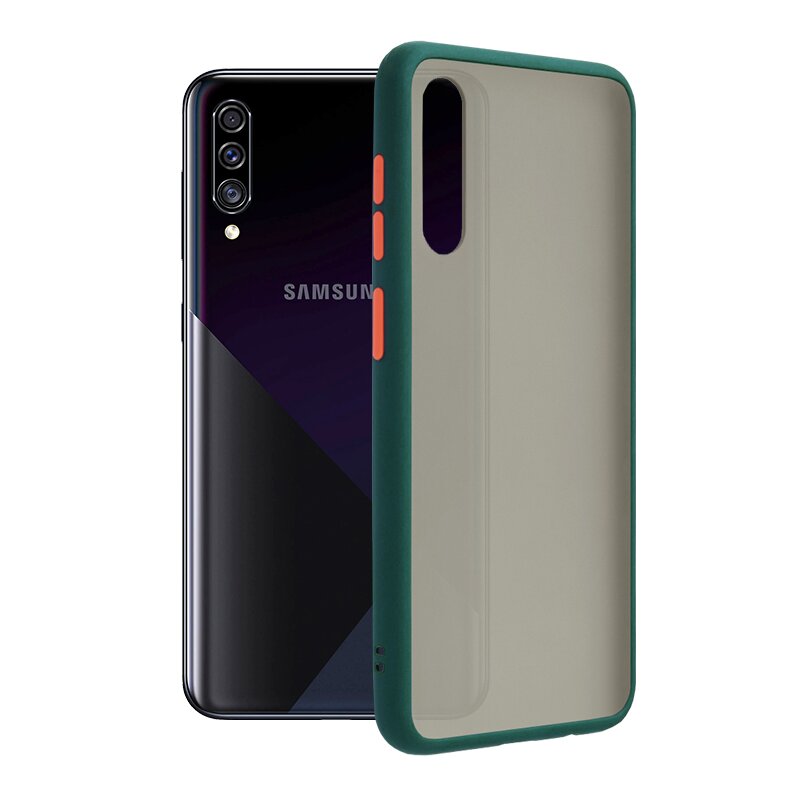 Husa Samsung Galaxy A30s Mobster Chroma Cu Butoane Si Margini Colorate - Verde Inchis