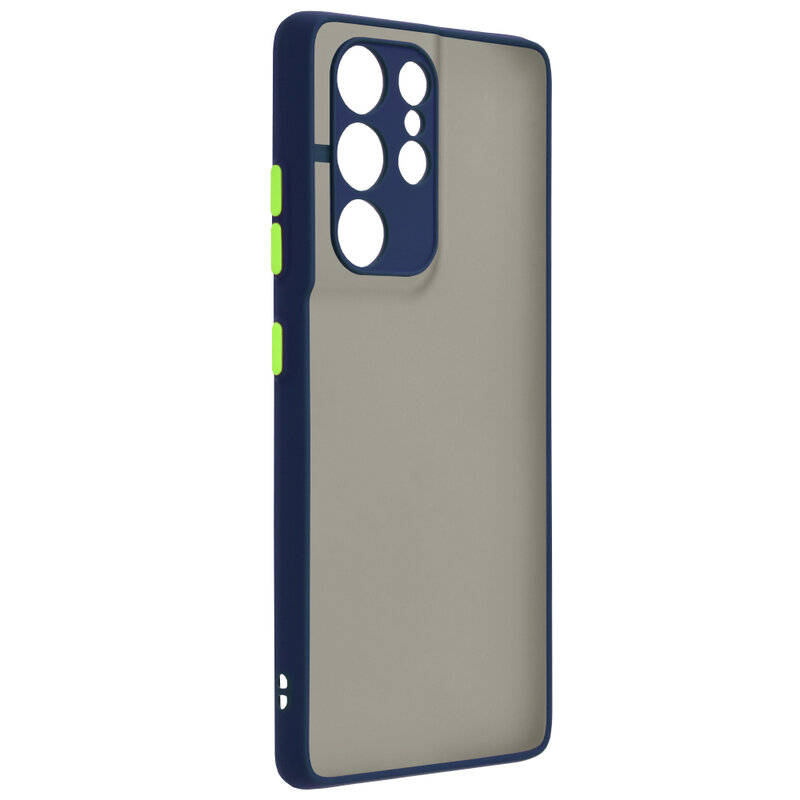 Husa Samsung Galaxy S21 Ultra 5G Mobster Chroma Cu Butoane Si Margini Colorate - Albastru