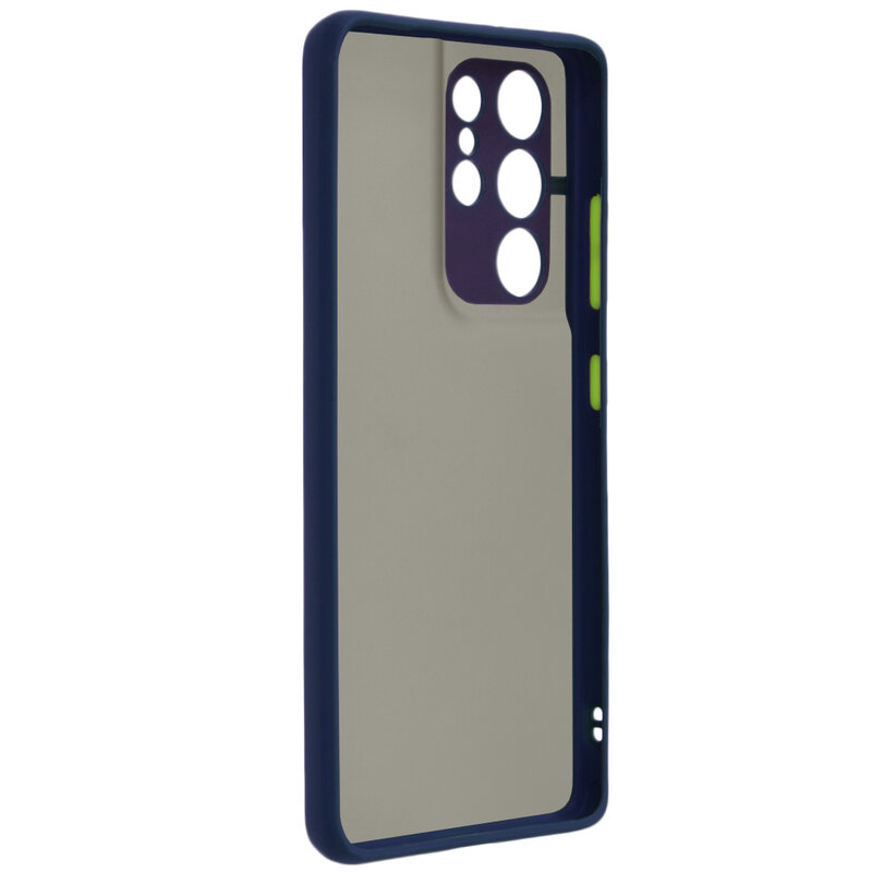 Husa Samsung Galaxy S21 Ultra 5G Mobster Chroma Cu Butoane Si Margini Colorate - Albastru