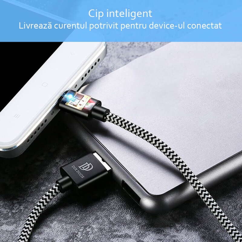 Cablu de date Dux Ducis K-One USB la Micro-USB, 3m, 2.1A, alb-negru