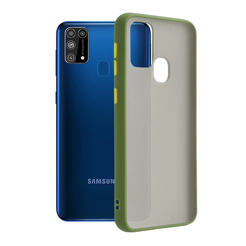 Husa Samsung Galaxy M31 Mobster Chroma Cu Butoane Si Margini Colorate - Verde Deschis
