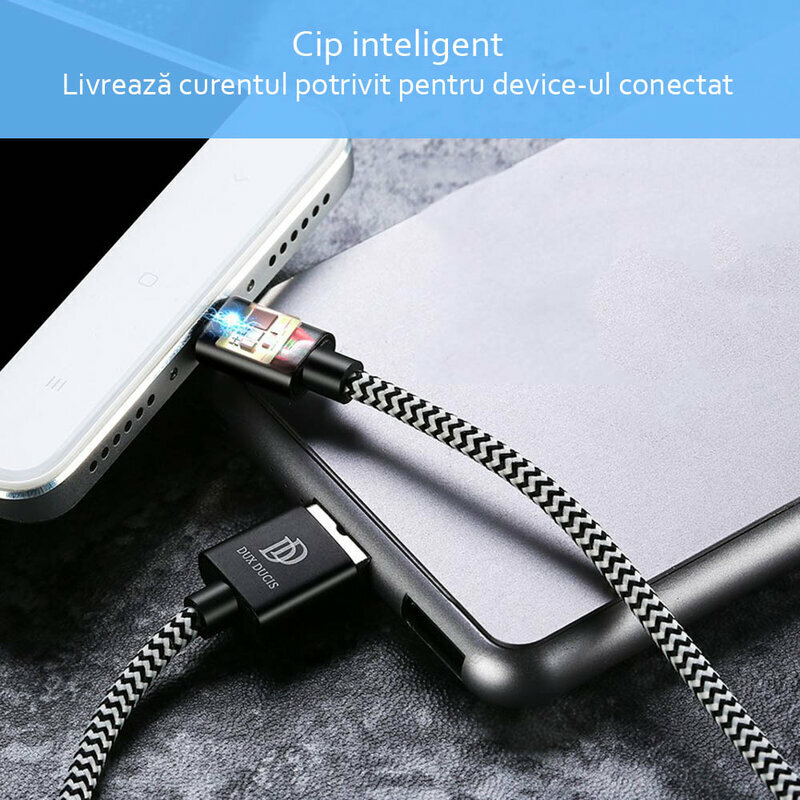 Cablu de date Dux Ducis K-One USB la Lightning, 2m, 2.1A, alb-negru