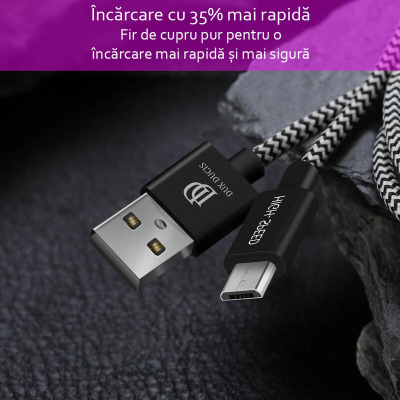 Cablu de date Dux Ducis K-One USB la Micro-USB, 25cm, 2.1A, alb-negru