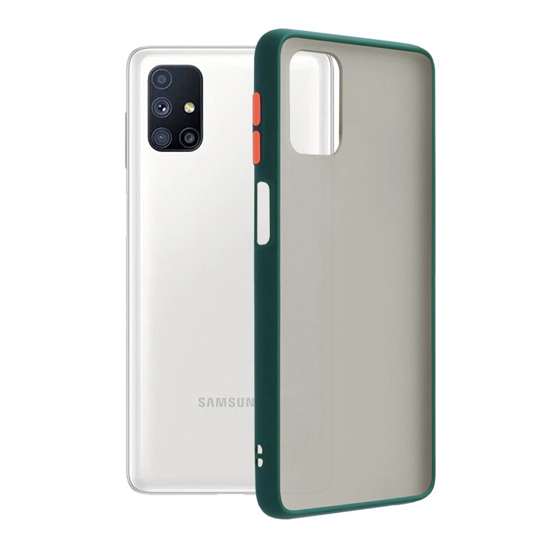 Husa Samsung Galaxy M51 Mobster Chroma Cu Butoane Si Margini Colorate - Verde Inchis