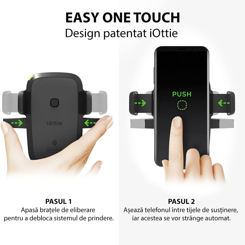 Suport telefon auto IOttie EOT wireless pentru bord, parbriz, negru