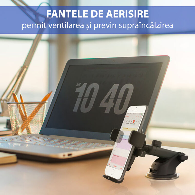 Suport telefon auto IOttie EOT wireless pentru bord, parbriz, negru