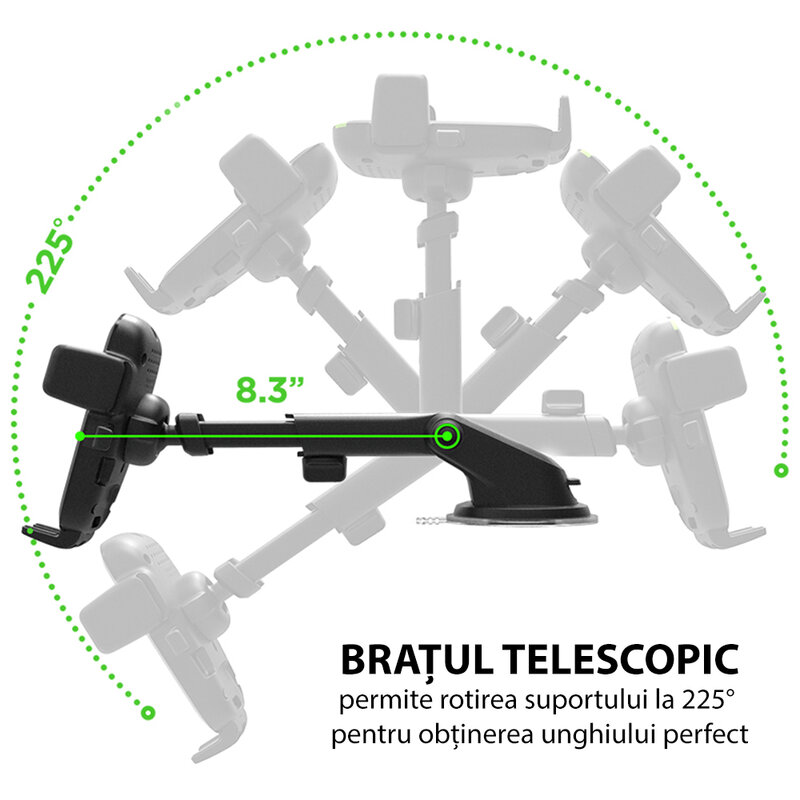 Suport telefon auto IOttie EOT wireless pentru bord, parbriz, negru