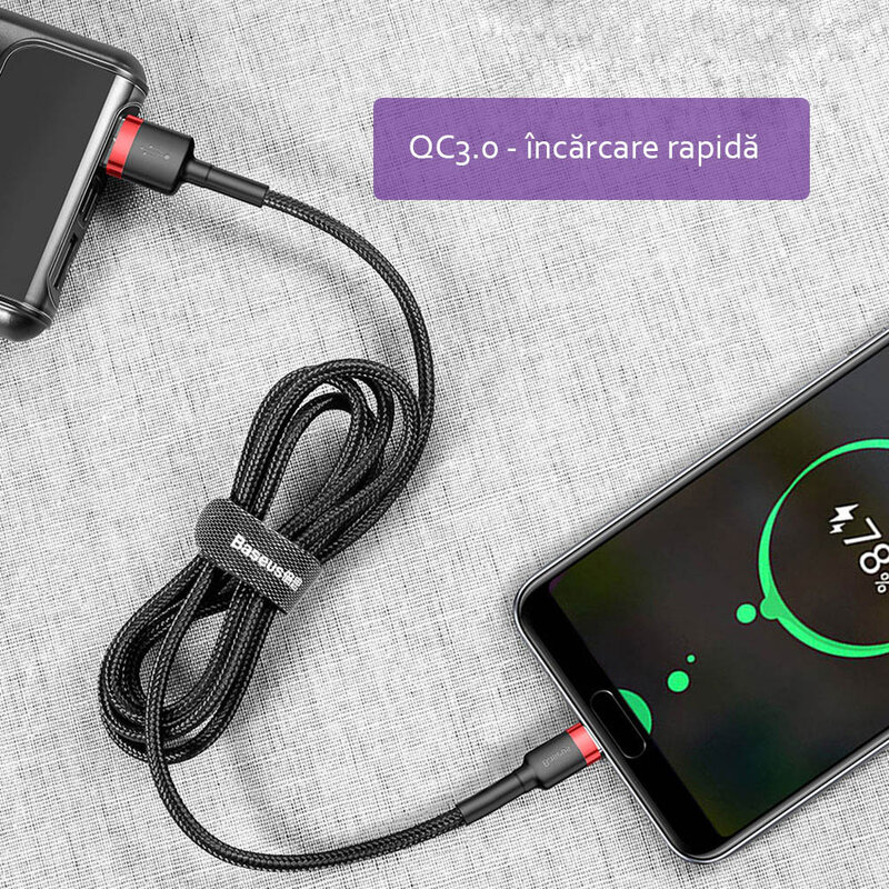 Cablu de date Type-C Baseus, 2A, 2m, negru, CATKLF-C91