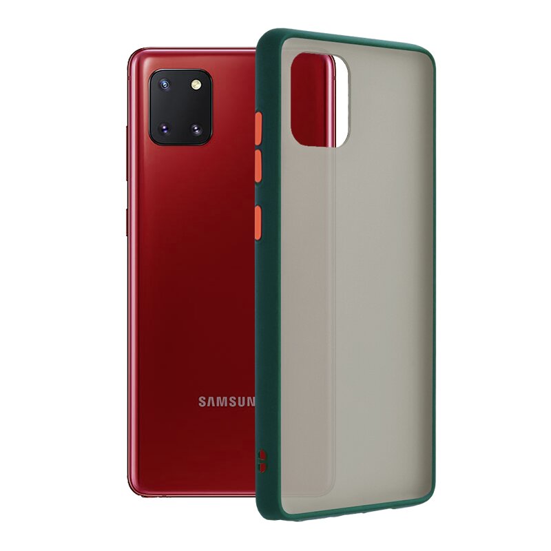 Husa Samsung Galaxy Note 10 Lite Mobster Chroma Cu Butoane Si Margini Colorate - Verde Inchis