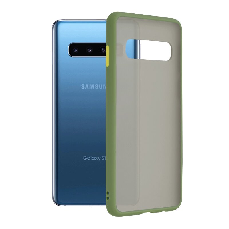 Husa Samsung Galaxy S10 Mobster Chroma Cu Butoane Si Margini Colorate - Verde Deschis
