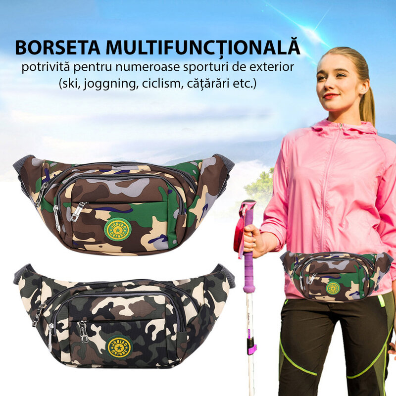 Borseta Sport Multifunctionala Army Camouflage Bag Cu 3 Buzunare - Pink