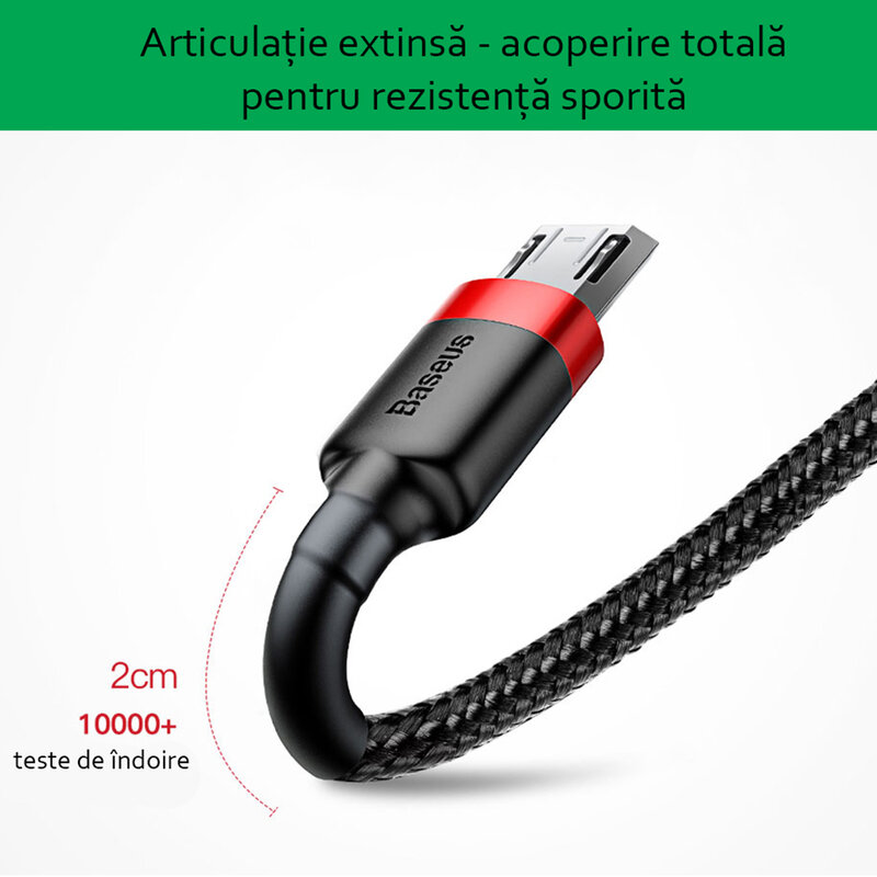 Cablu de date Micro-USB Baseus Cafule 0.5M Lungime Cu Invelis Textil - Negru - Gri CAMKLF-AG1