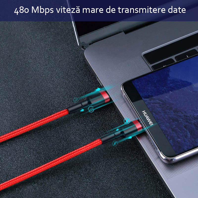 Cablu de date Micro-USB Baseus Cafule 0.5M Lungime Cu Invelis Textil - Negru - Gri CAMKLF-AG1