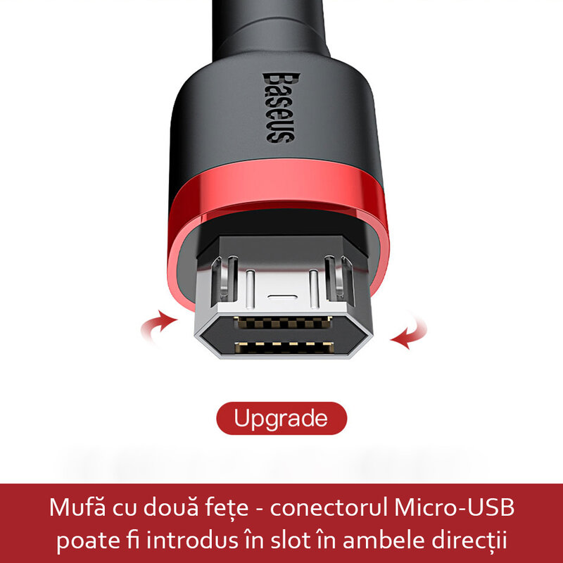 Cablu de date Micro-USB Baseus Cafule 0.5M Lungime Cu Invelis Textil - Negru - Gri CAMKLF-AG1